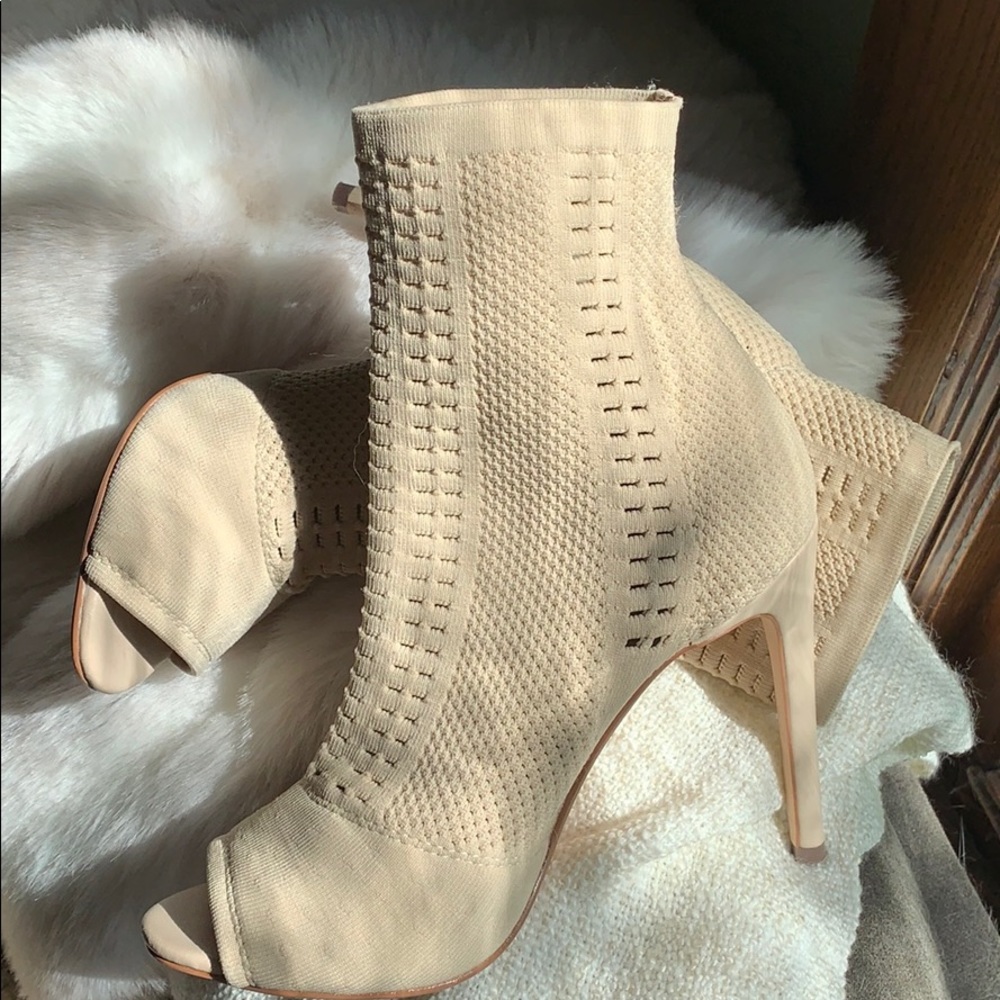 Nude peep toe sock booties - never worn